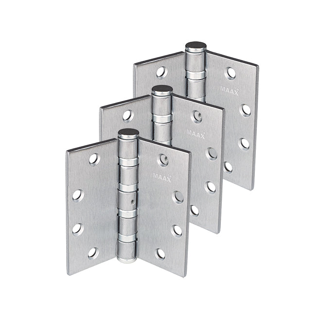 MAAX H169BB-4545 NRP Heavy Weight Non-Removable Pin Hinges – 4 1/2” X 4 1/2” – Satin Chrome (Set of 3)